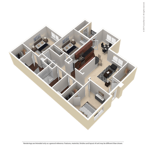 Floor plan for 3 beds, 2 baths, 1367 sqft